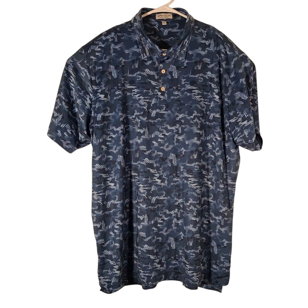 Peter Millar Summer Comfort polo shirt mens XL XLarge blue floral camo golf all